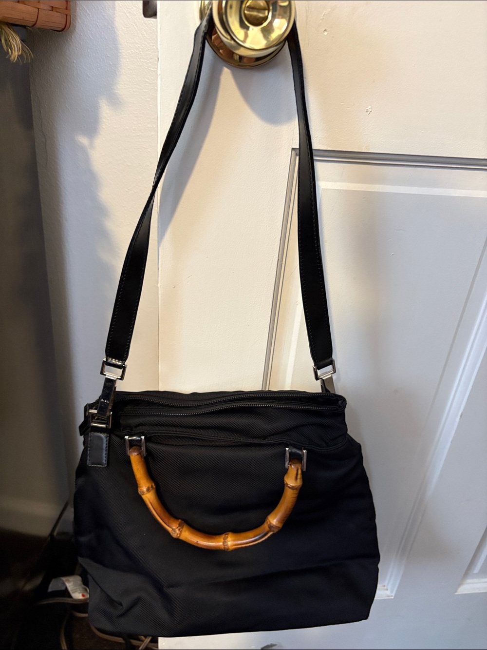 Gucci Black Shoulder Bag with Bamboo Handle